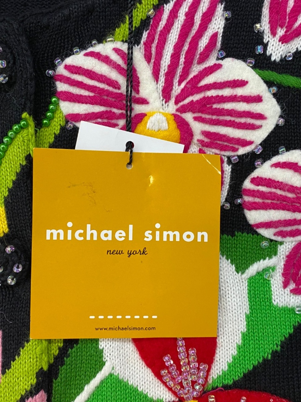 NEW! Vintage Michael Simon Cardigan M • Floral Beaded Embroidered • Art - Picture 3 of 10